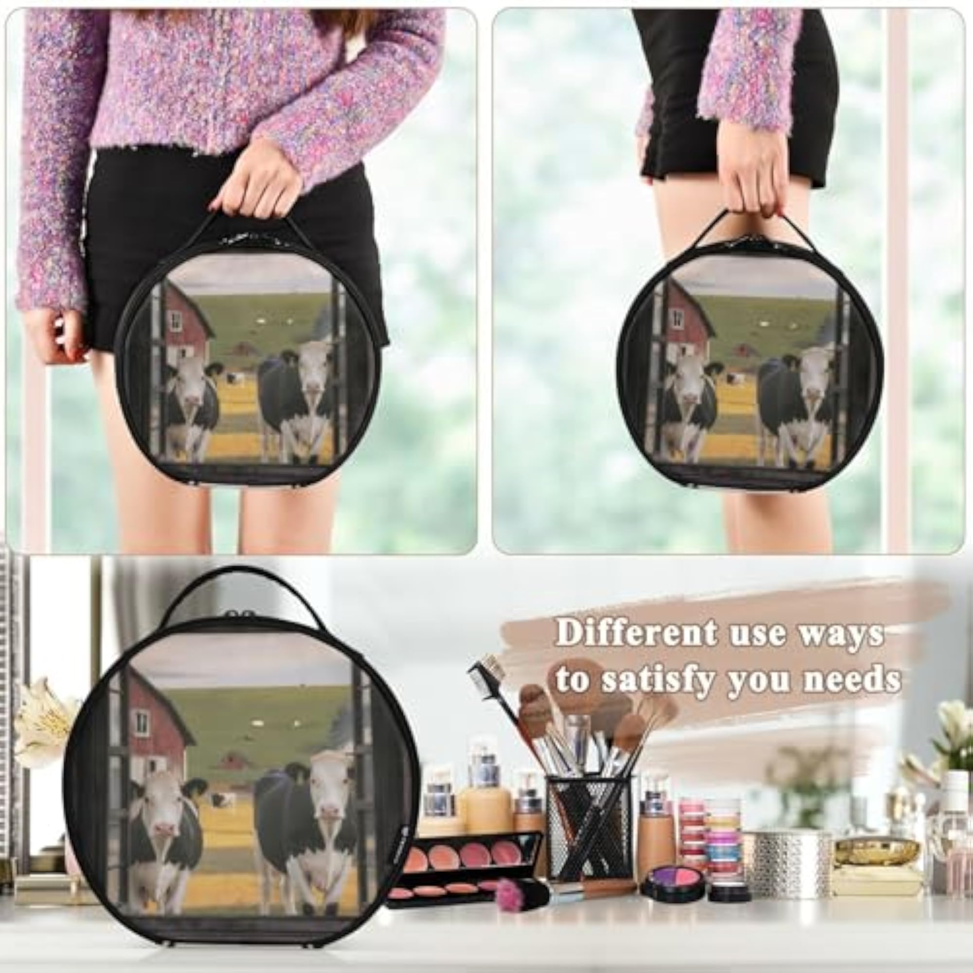 Cows Travel Makeup Case Portable Organizer with Dividers